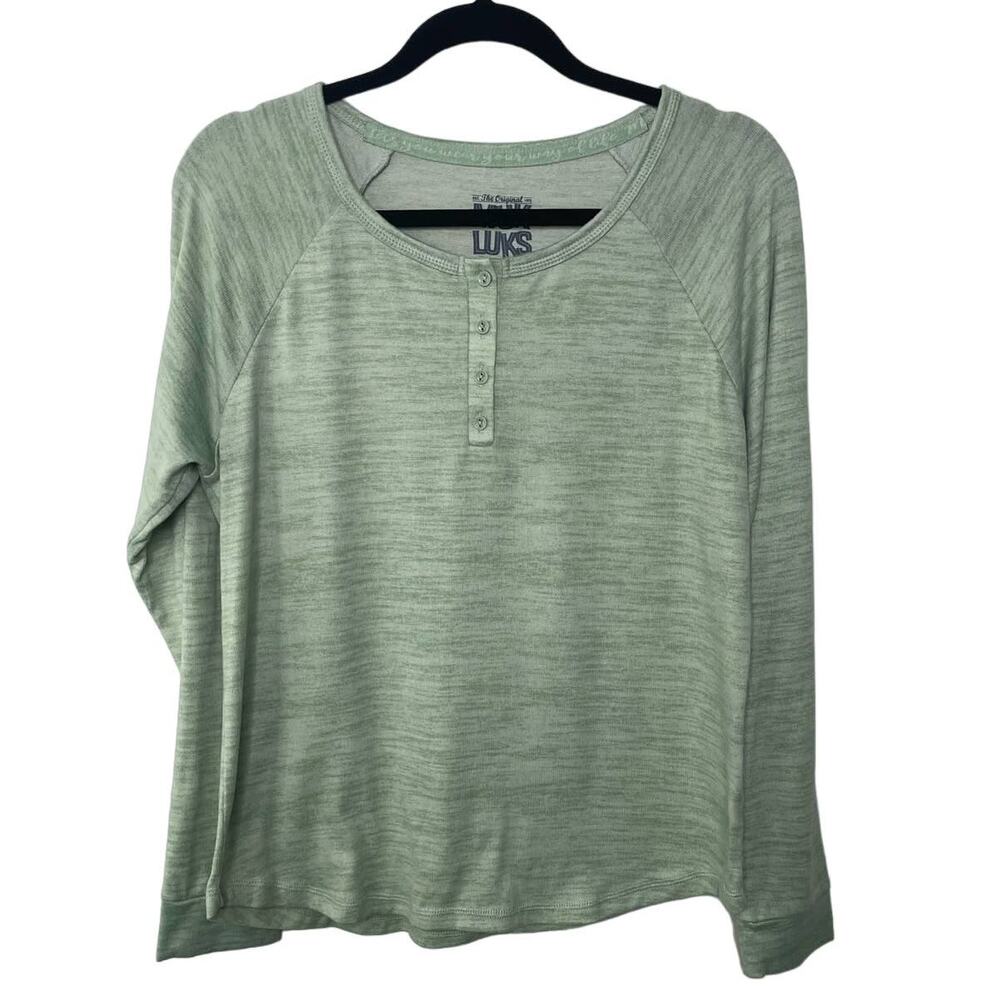 Muk Luks T-Shirt Cozy Super Soft Long Sleeves Henley Lounge Women Sage Green M
